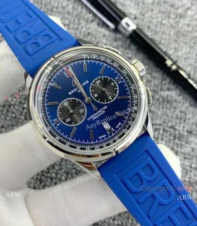 Breitling Premier Chronograph Copy Watches Blue Rubber Strap